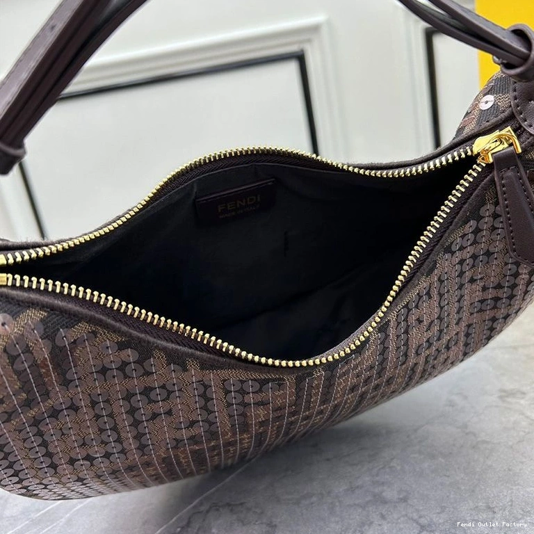Affordable HOT Motif Bag Fabric Small Sequins Fendi FF Hobo In Fendigraphy with Brown 0804
